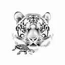 3 people represented by animals. oldest is a tiger, middle is a sea turtle, youngest is a panda bear tattoo design idea