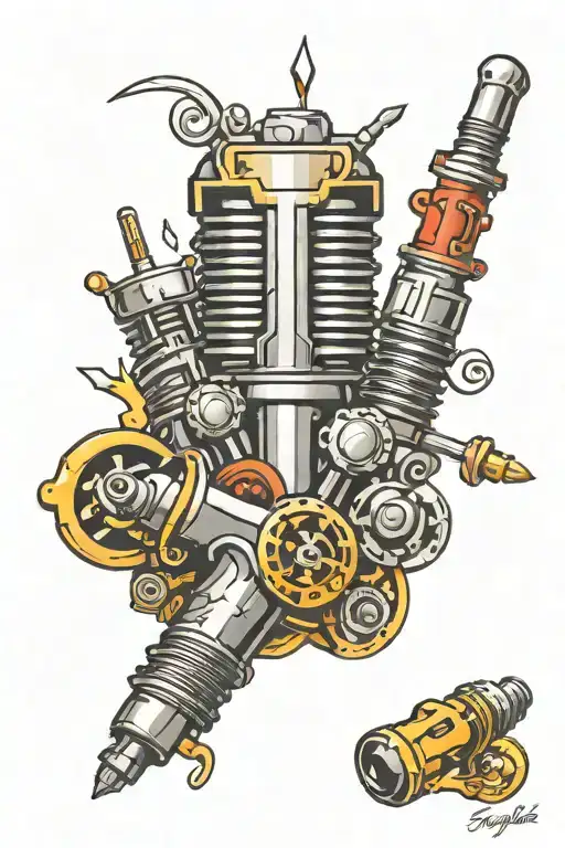 piston rods spark plugs tattoo design idea