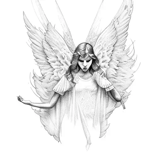 angels and clocks tattoo design idea