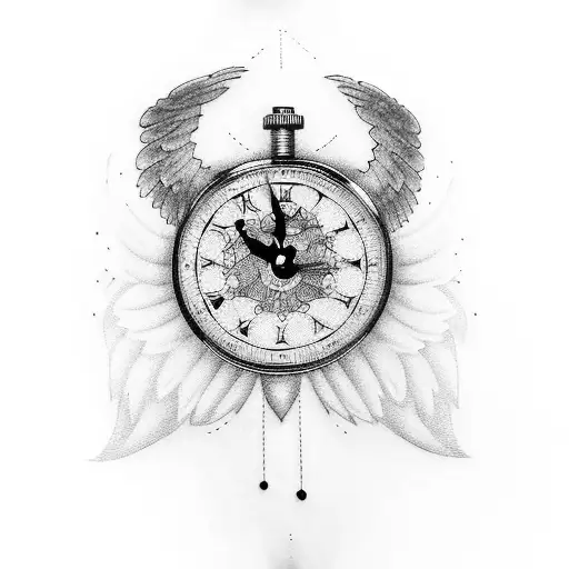 1 clock 2 angels tattoo design idea