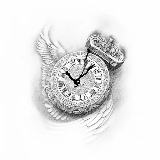 1 clock 2 angels holding the clock tattoo design idea