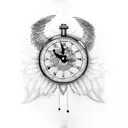 1 clock 2 angels tattoo design idea