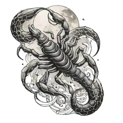 tattoo of a scorpion constellation with waves crashing underneath and full moon, symbolizing the client's Scorpio zodiac tattoo design idea