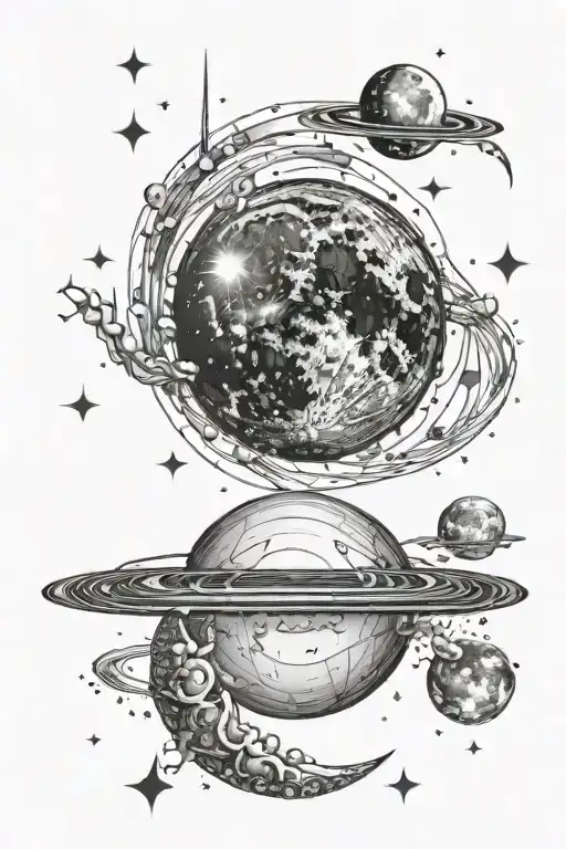 a full moon incorporating the scorpio constellation, including saturn tattoo design idea