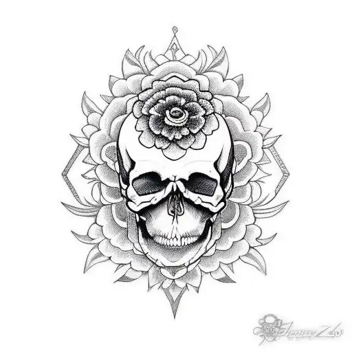 Angel eye, skull, flower tattoo design idea