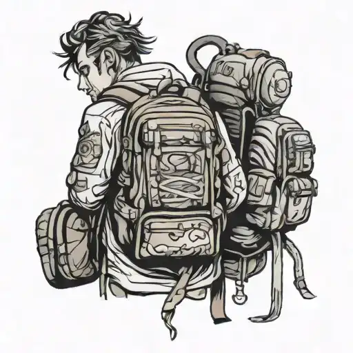 person with many backpacks  tattoo design idea