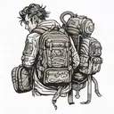 person with many backpacks  tattoo design idea