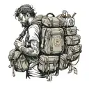 person with many backpacks  tattoo design idea