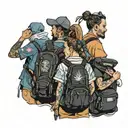 four people with backpacks tattoo design idea