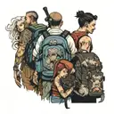 four people with backpacks tattoo design idea