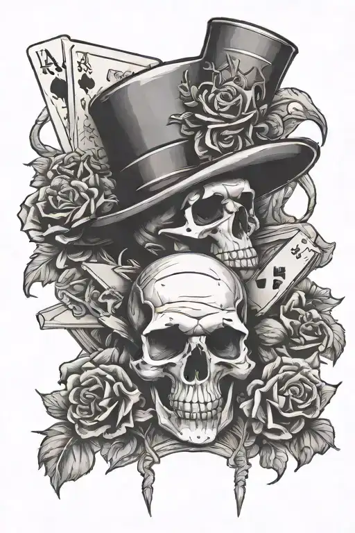 skull, 3 Aces Cards, Mallet and iron, kolibri tattoo design idea