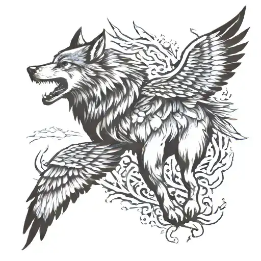 wolf, eagle, buck, wilderness, native America sleeve  tattoo design idea