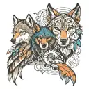 wolf, eagle, buck, wilderness, native America sleeve  tattoo design idea