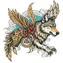 wolf, eagle, buck, wilderness, native America sleeve  tattoo design idea