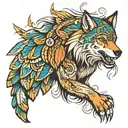 wolf, eagle, buck, wilderness, native America sleeve  tattoo design idea