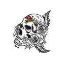 add round black boarder frame with american traditonal style flowers  tattoo design idea