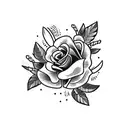 add round black boarder frame with american traditonal style flowers  tattoo design idea