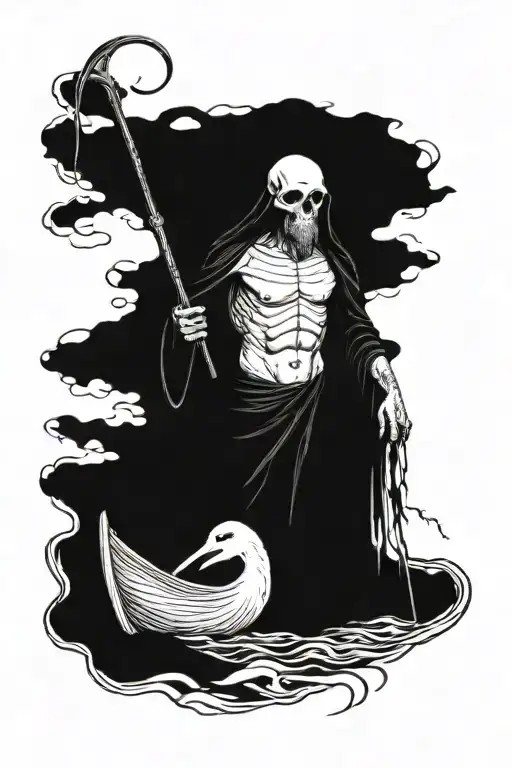 The representation of Charon, the ferryman of the underworld, guiding the souls tattoo design idea
