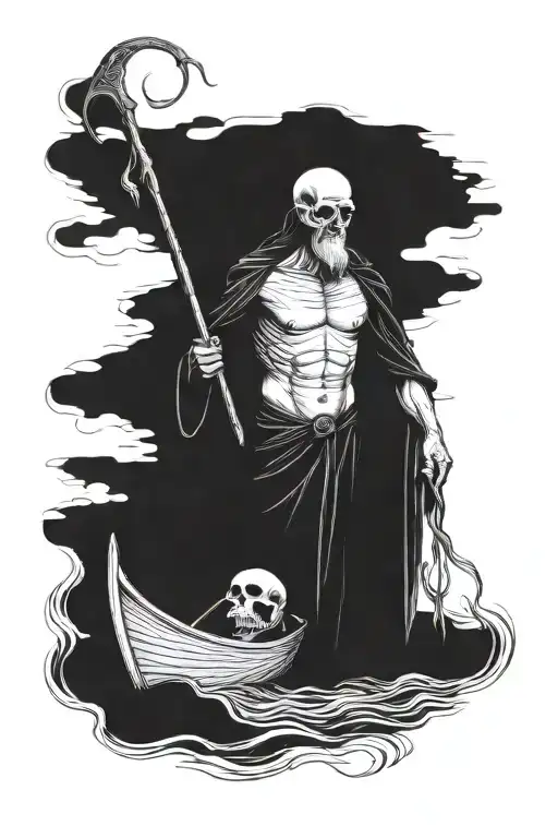 The representation of Charon, the ferryman of the underworld, guiding the souls tattoo design idea