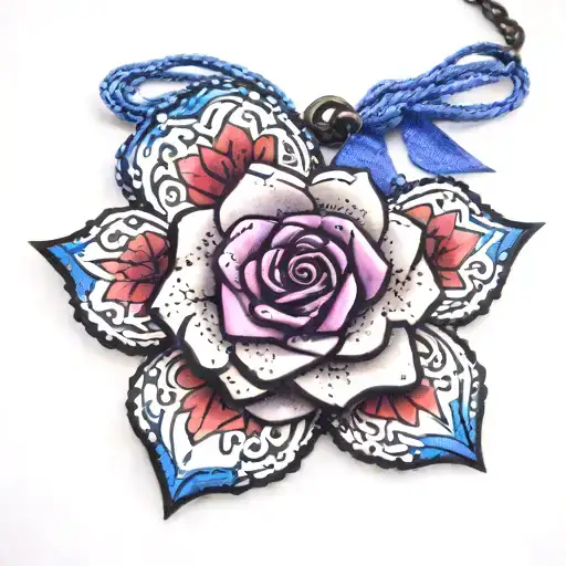 metal rose, PURPLE DUCKTAPE, blue 4th of july star bead necklace   tattoo design idea
