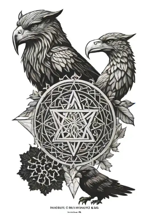 Odin and Thor with Nordic symbols and tree of life tattoo design idea