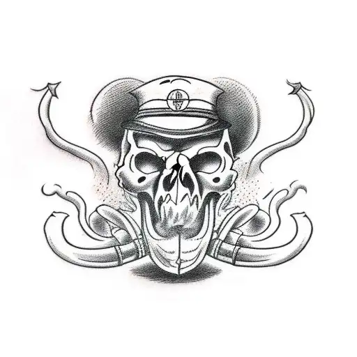 a half monkey half skull head exhaling smoke with mixed emotions tattoo design idea