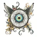 Create a spinal tattoo with the moon, an evil eye, butterfly, and vines tattoo design idea