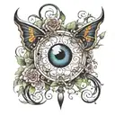 Create a spinal tattoo with the moon, an evil eye, butterfly, and vines tattoo design idea