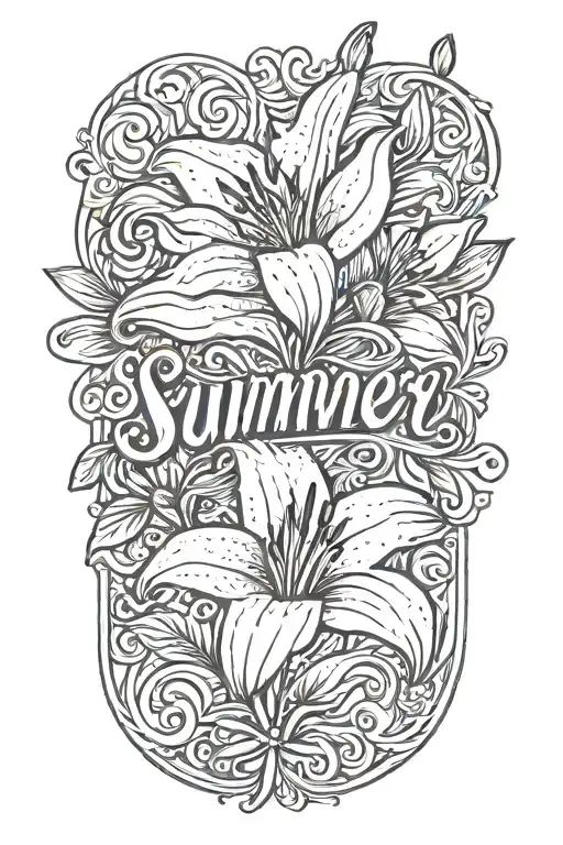 a lily with the name "Summer" written in cursive inside tattoo design idea
