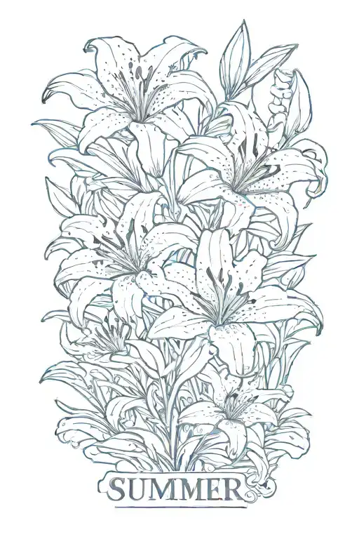 lilies around the name 'Summer' tattoo design idea