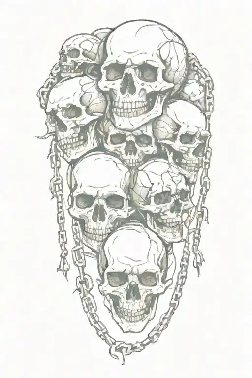 addiction evil angry skulls  and chains wrapped tattoo design idea