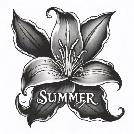 a lily with the word "Summer" written inside tattoo design idea