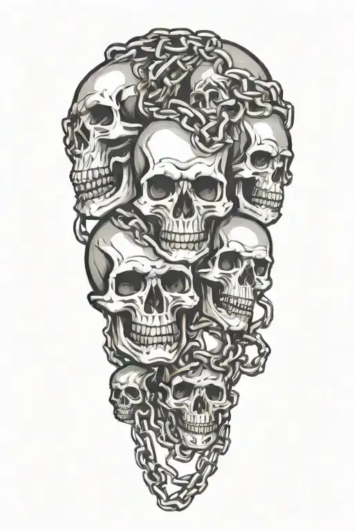 addiction evil angry skulls  and chains wrapped tattoo design idea