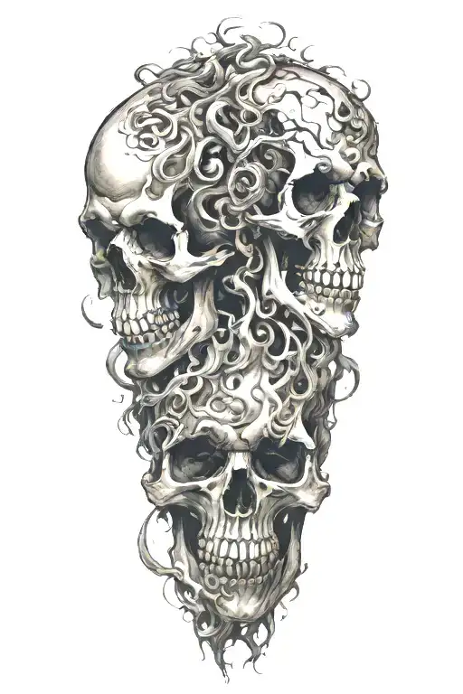 skulls turning into smoke swirling tattoo design idea