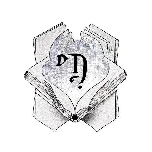 magical book with floating letters "D's to A's" tattoo design idea