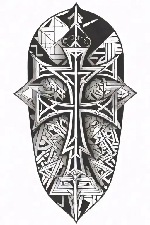 Iron cross integrated into a geometric design tattoo design idea