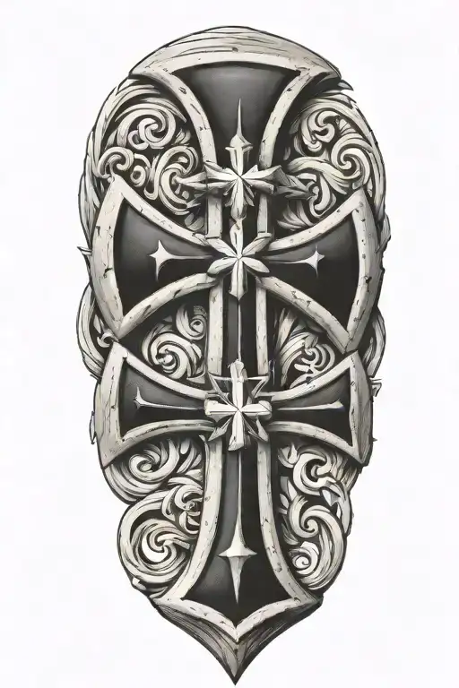 German iron cross, WW2 soldier standing back to back tattoo design idea