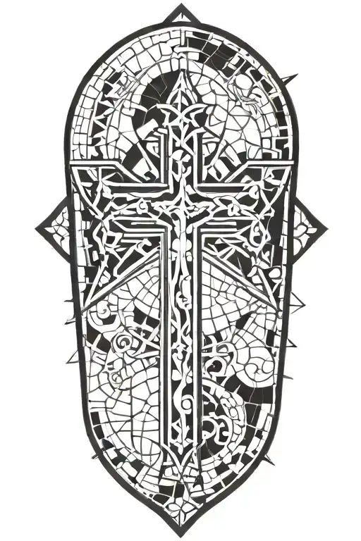 Iron cross integrated into stain glass work tattoo design idea