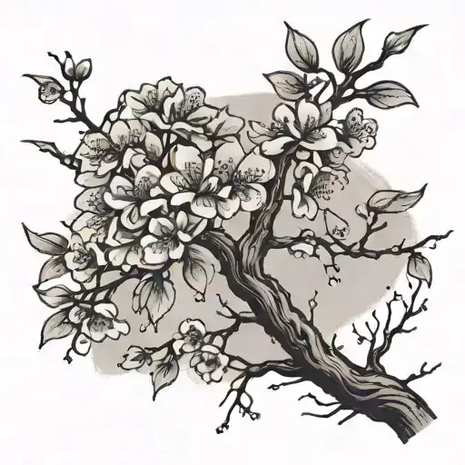 cherry Blossom tree branch tattoo design idea