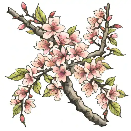 cherry Blossom tree branch tattoo design idea
