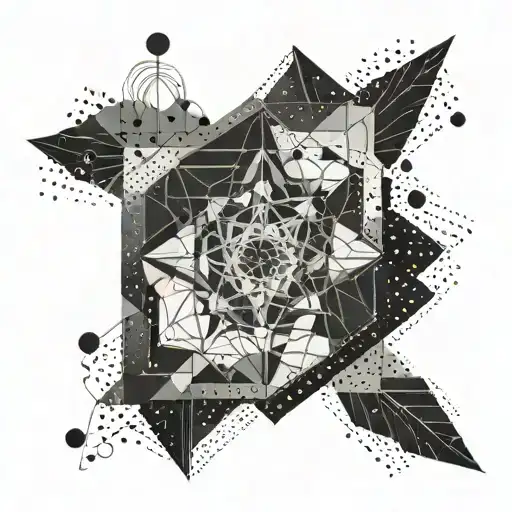 A geometric tattoo design inspired by the energy and movement of trance music, with a dotwork style tattoo design idea