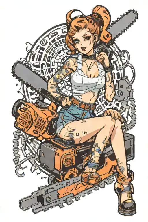 pin up girl, chainsaw man anime, power from chain saw man, tattoo design idea