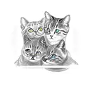 3 cats representing love between brothers, all black and grey tattoo design idea