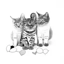 3 cats representing love between brothers, all black and grey tattoo design idea