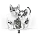 3 cats representing love between brothers, all black and grey tattoo design idea