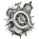 shattered clock tower tattoo design idea