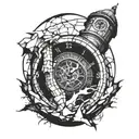 shattered clock tower tattoo design idea