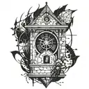 shattered clock tower tattoo design idea
