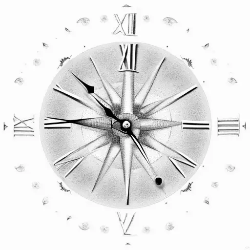 Roman numeral spinning clock,  compass and time piece  tattoo design idea