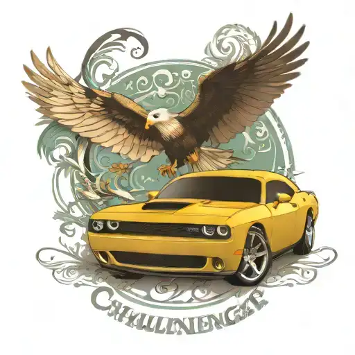 2018 dodge challenger and doves tattoo design idea